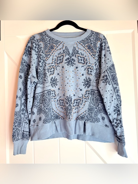 Sundance Tops - Sundance Paisley Bandana Print Sweatshirt Raw Hem Blue Large